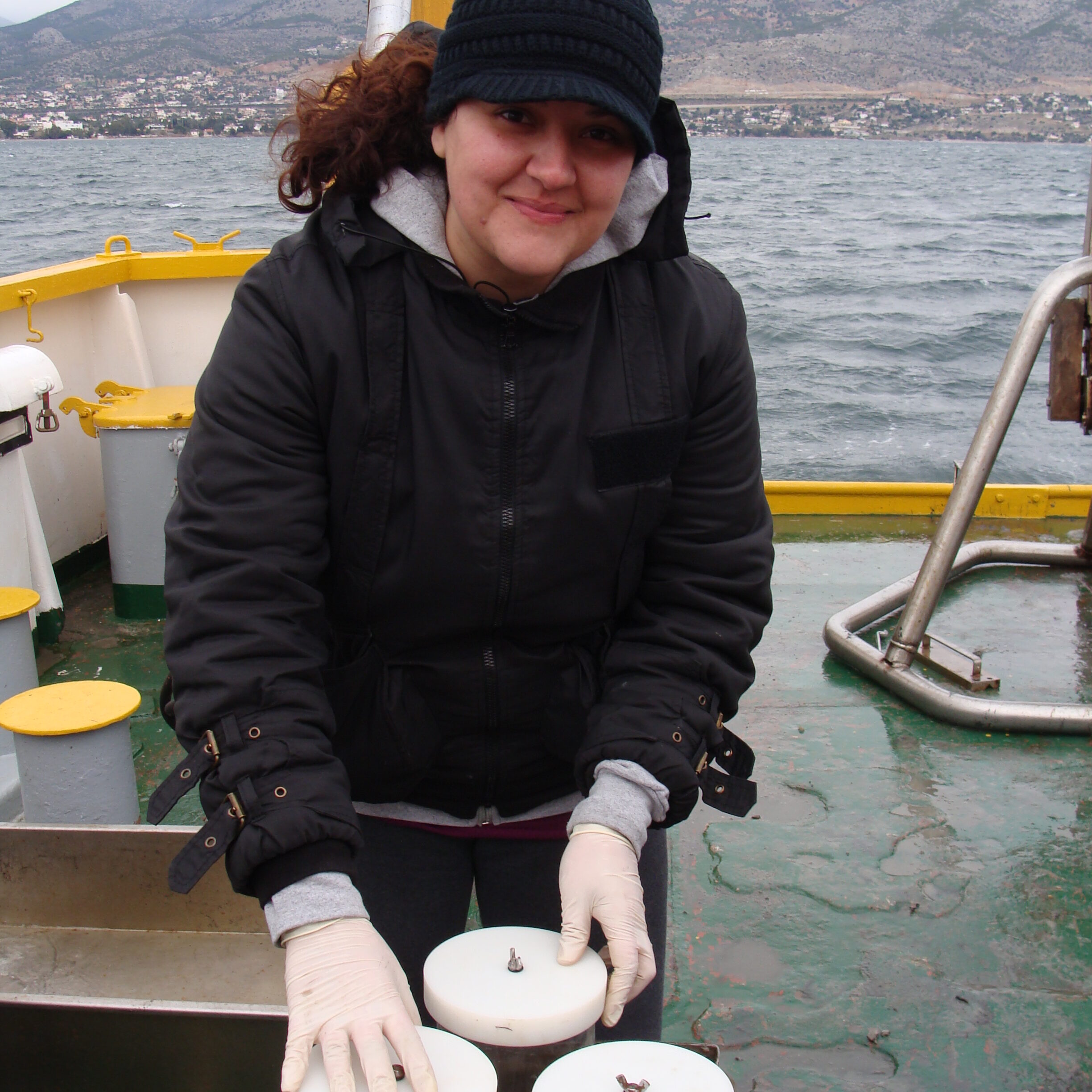 Eleni Prifti on the HCMR R/V Aegaeo, sampling trip, 2013